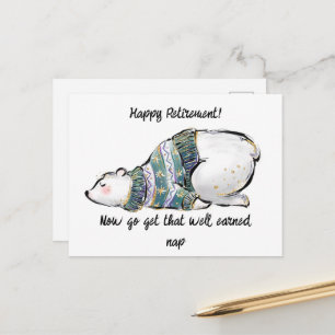 Cartão Postal Ursinho Polar Sonolento Divertido Feliz Aposentado