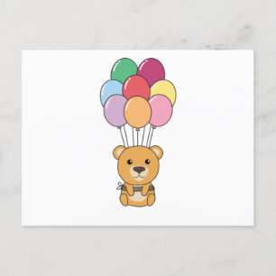 Cartão Postal Urso Amarelo Voa Com Balões Coloridos