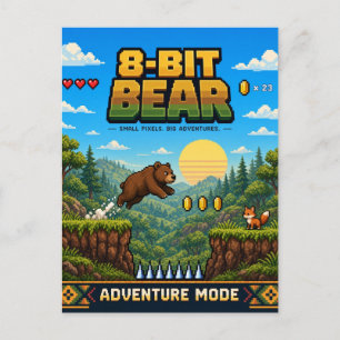 Cartão Postal Urso, Arte Pixel Retro 8-Bit