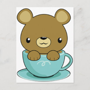 Cartão Postal Urso Bonito no Teacup (Tipo de Urso Marrom)
