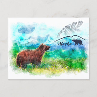 Cartão Postal Urso castanho Kodiak (AK) do Alasca. Pintura de aq