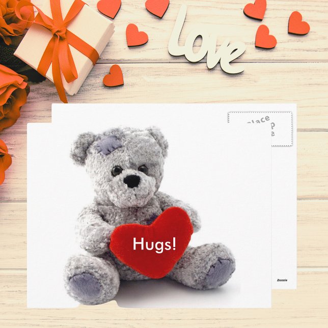 Cartão Postal Urso cinza Com Coração (Grey Bear With Heart Postcard)