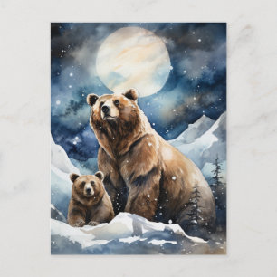 Cartão Postal Urso Cinzento e Bebê