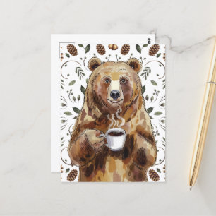 Cartão Postal Urso Com Café