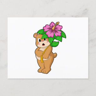 Cartão Postal Urso com Flor Hibiscus