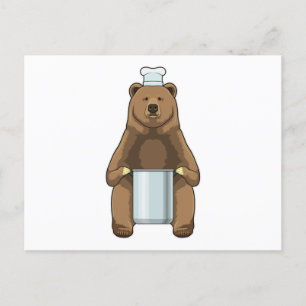 Cartão Postal Urso como Cozinheiro com Panela de Cozinhar