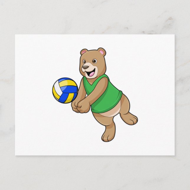 Cartão Postal Urso como jogador de volei com volei (Frente)