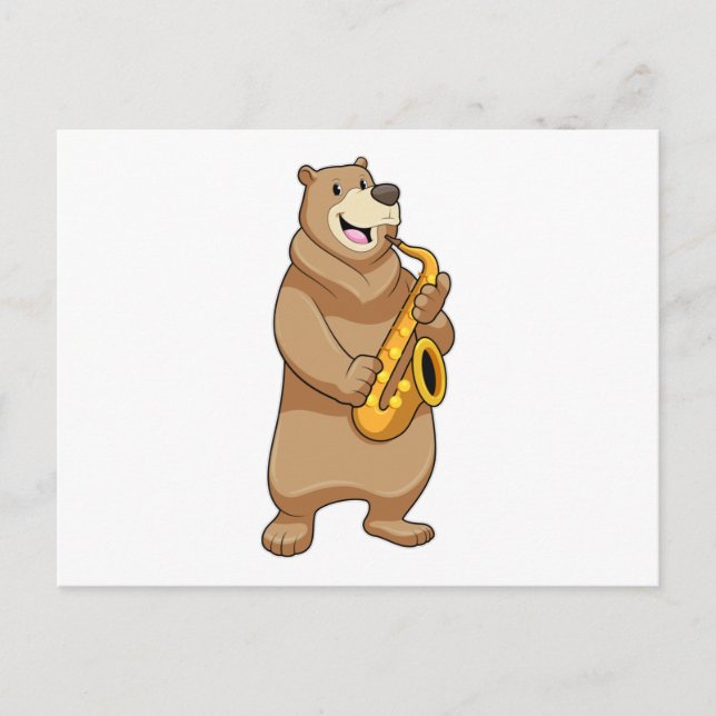 Cartão Postal Urso como Músico com Saxofone (Frente)