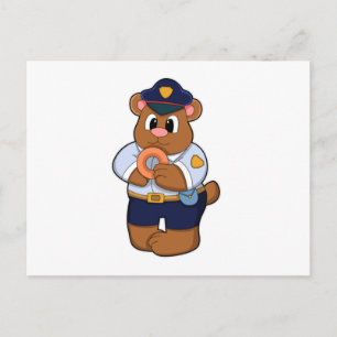 Cartão Postal Urso como oficial de polícia com uniforme de políc