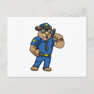 Cartão Postal Urso como oficial de polícia com uniforme de políc