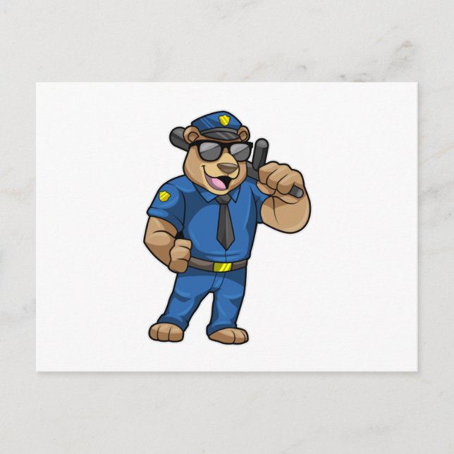 Cartão Postal Urso como oficial de polícia com uniforme policial (Frente)