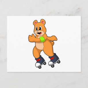 Cartão Postal Urso como patinador com patins em linha