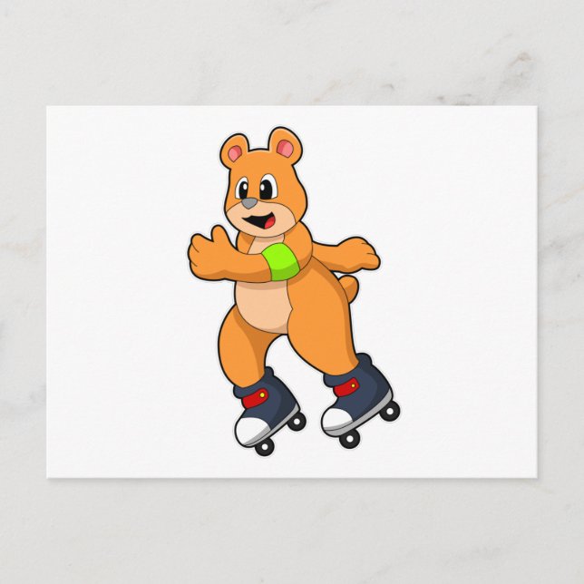 Cartão Postal Urso como patinador com patins em linha (Frente)