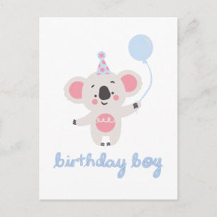 Cartão Postal Urso de aniversário segurando um balão