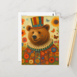 Cartão Postal Urso de Circo em Flores