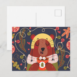 Cartão Postal Urso de Férias Bebendo Cacau Quente