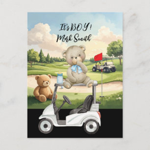 Cartão Postal Urso de Golf É Menino para Chuveiro de Bebê