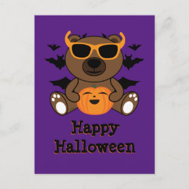 Cartão Postal Urso de Halloween abóbora Legal fofo Roxo