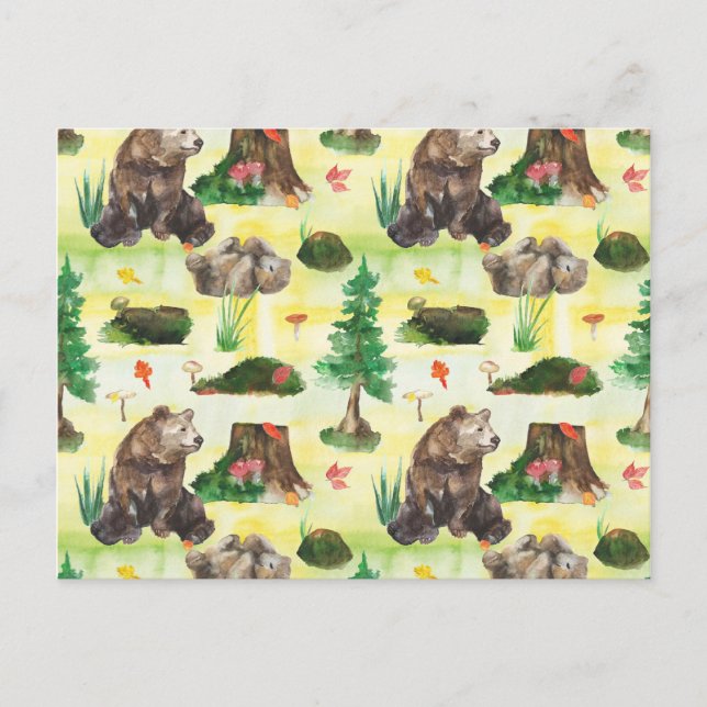 Cartão Postal Urso de madeira com ursos (Frente)