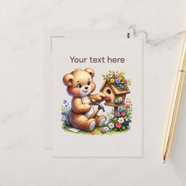 Cartão Postal Urso de morango bonito, personalizável (Frente/Verso In Situ)
