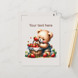 Cartão Postal Urso de morango bonito, personalizável