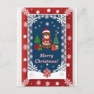 Cartão Postal ❄️ Urso de Natal Fofo Quadro Nevado 🎄 Festivo