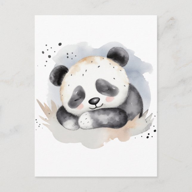 Cartão Postal Urso de Panda Bebê, Aquarela Dormindo (Frente)