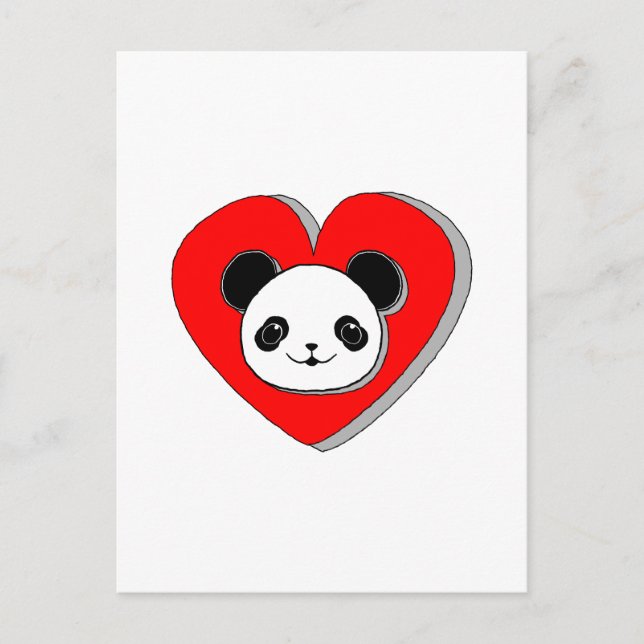 Cartão Postal Urso De Panda Bonito E Desenho De Coração Vermelho (Frente)