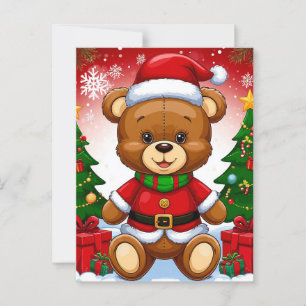 Cartão Postal Urso de Pelúcia Adorável em Traje de Papai Noel