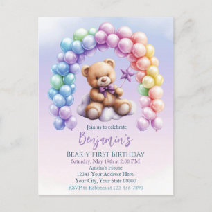 Cartão Postal Urso de Pelúcia Aniversário de 1 Ano Balões Colori