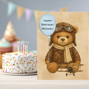 Cartão Postal Urso de Pelúcia Avião Antigo Aniversário Caprichos