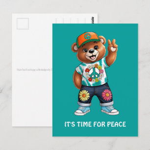 Cartão Postal Urso de pelúcia com roupa casual tranquila 1