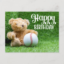 Cartão Postal Urso de pelúcia de aniversário de beisebol na gram
