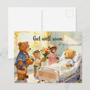 Cartão Postal Urso de pelúcia doente no hospital com amigos 11
