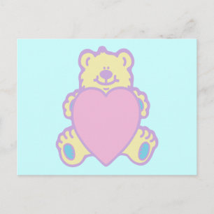 Cartão Postal Urso de Pelúcia Fofo Coração de Amor