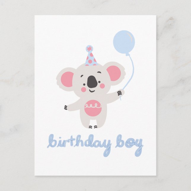 Cartão Postal Urso de pelúcia menino de aniversário segurando um (Frente)