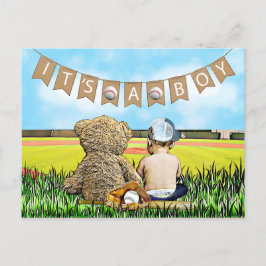 Cartão Postal Urso de Teddy e Chá de fraldas do Bebê Baseball