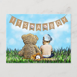 Cartão Postal Urso de Teddy e Chá de fraldas do Bebê Baseball