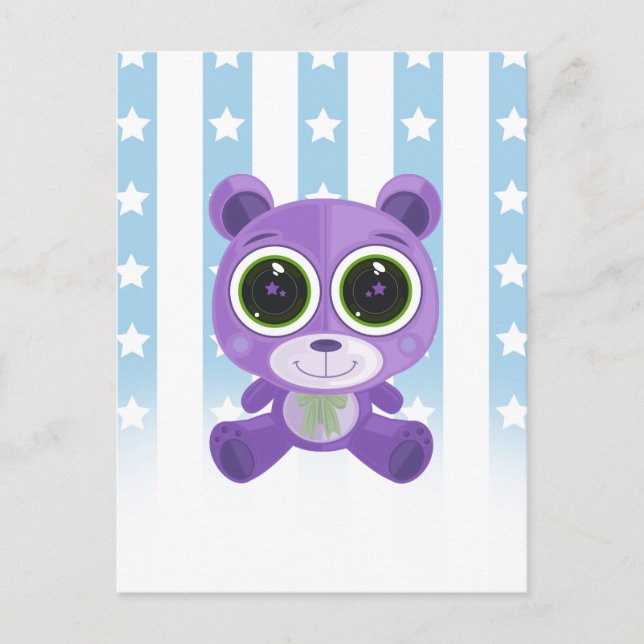 Cartão Postal Urso de Teddy - Roxo de Olho Estrela (Frente)