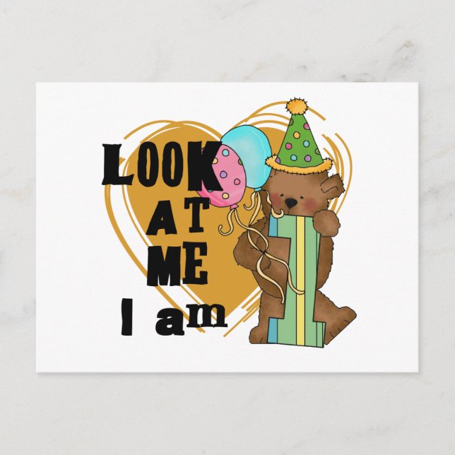 Cartão Postal Urso de Teddy Sou 1 Camisetas de Aniversário e Pre (Frente)