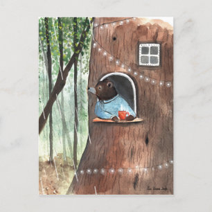 Cartão Postal Urso do Dia Chuvoso Devaneio Hora do Chá Ilustraçã