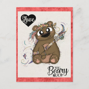 Cartão Postal Urso do Dia dos Namorados Engraçado e Fofo Cupido