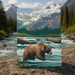 Cartão Postal Urso do Parque Nacional Katmai Alaska Vintage Retr