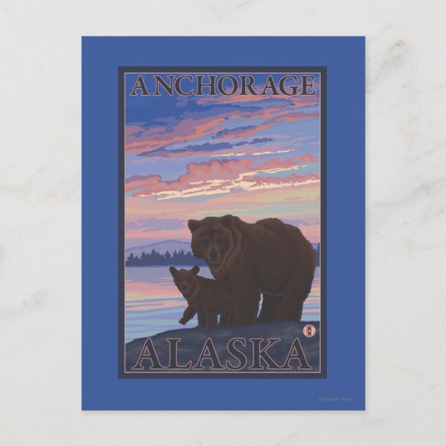 Cartão Postal Urso e Filhote - Anchorage, Alasca (Frente)