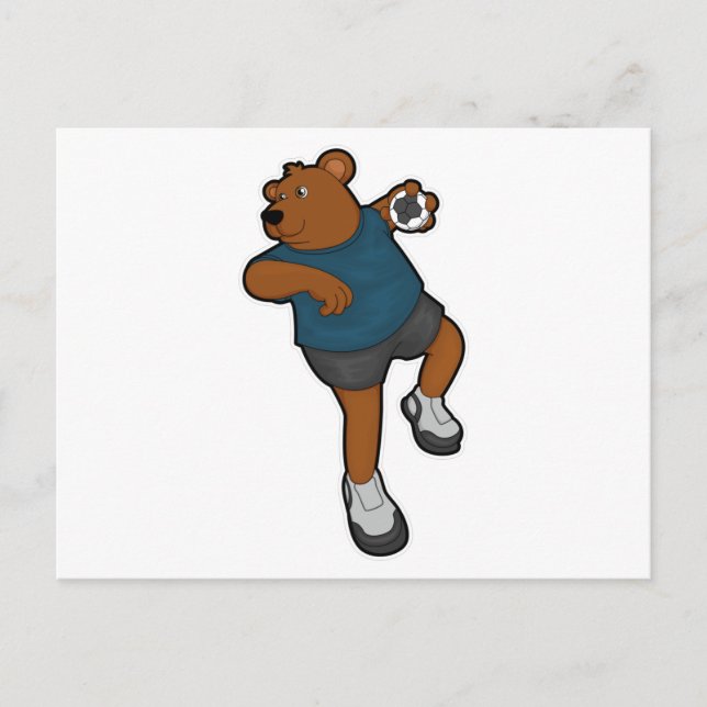 Cartão Postal Urso em jogador de handebol com handebol (Frente)