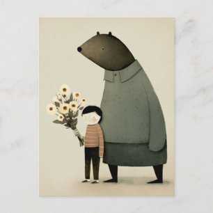 Cartão Postal Urso fada de desenho animado fofo e menino. Aniver