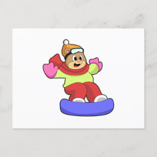 Cartão Postal Urso fazendo Snowboarding com Snowboard