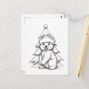 Cartão Postal Urso festivo para colorir infantil