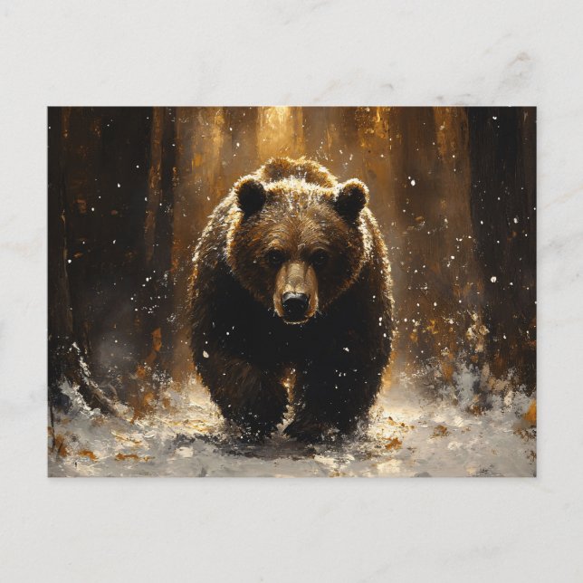 Cartão Postal Urso Grizzly na Pintura Florestal (Frente)