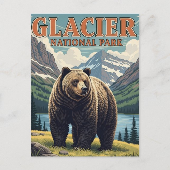 Cartão Postal Urso Grizzly no Glacier National Park Montana (Frente)